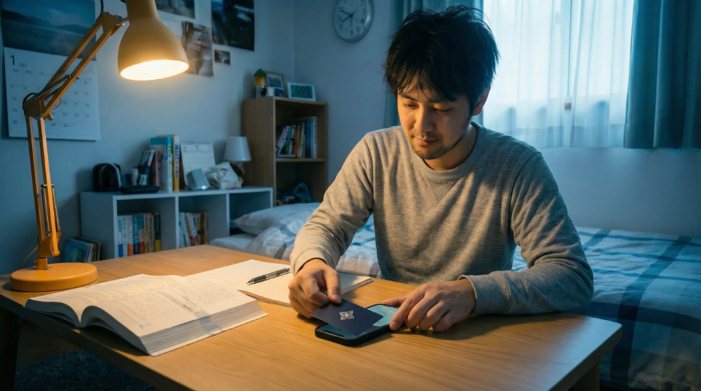 Bloomカードで集中して勉強する学生